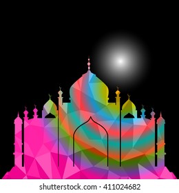 Vector of Colorful Polygonal Crystal Mosque /Ramadan Kareem Colorful Mosaic Mosque.
