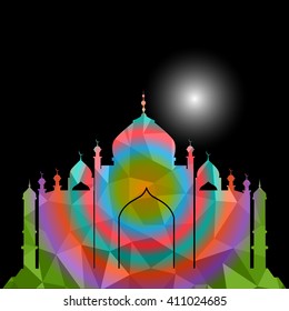 Vector of Colorful Polygonal Crystal Mosque /Ramadan Kareem Colorful Mosaic Mosque.