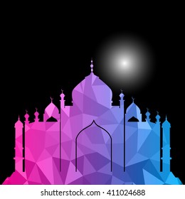 Vector of Colorful Polygonal Crystal Mosque /Ramadan Kareem Colorful Mosaic Mosque.