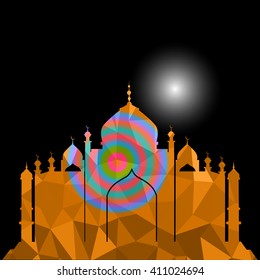 Vector of Colorful Polygonal Crystal Mosque /Ramadan Kareem Colorful Mosaic Mosque.