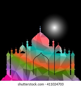 Vector of Colorful Polygonal Crystal Mosque /Ramadan Kareem Colorful Mosaic Mosque.