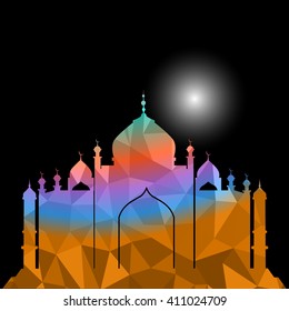 Vector of Colorful Polygonal Crystal Mosque /Ramadan Kareem Colorful Mosaic Mosque.