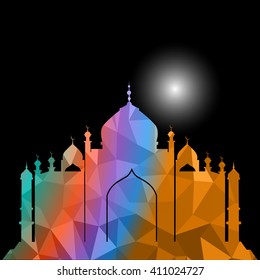 Vector of Colorful Polygonal Crystal Mosque /Ramadan Kareem Colorful Mosaic Mosque.