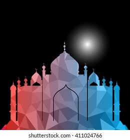 Vector of Colorful Polygonal Crystal Mosque /Ramadan Kareem Colorful Mosaic Mosque.