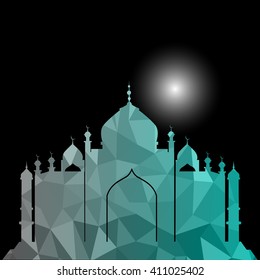 Vector of Colorful Polygonal Crystal Mosque /Ramadan Kareem Colorful Mosaic Mosque.