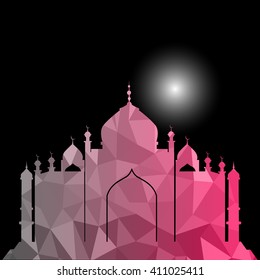 Vector of Colorful Polygonal Crystal Mosque /Ramadan Kareem Colorful Mosaic Mosque.