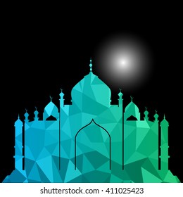 Vector of Colorful Polygonal Crystal Mosque /Ramadan Kareem Colorful Mosaic Mosque.