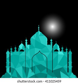 Vector of Colorful Polygonal Crystal Mosque /Ramadan Kareem Colorful Mosaic Mosque.
