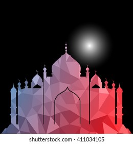 Vector of Colorful Polygonal Crystal Mosque /Ramadan Kareem Colorful Mosaic Mosque.
