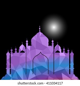 Vector of Colorful Polygonal Crystal Mosque /Ramadan Kareem Colorful Mosaic Mosque.