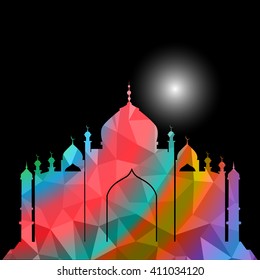Vector of Colorful Polygonal Crystal Mosque /Ramadan Kareem Colorful Mosaic Mosque.