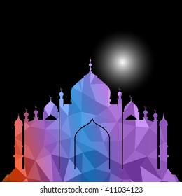 Vector of Colorful Polygonal Crystal Mosque /Ramadan Kareem Colorful Mosaic Mosque.