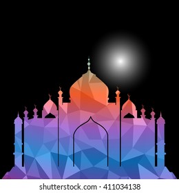Vector of Colorful Polygonal Crystal Mosque /Ramadan Kareem Colorful Mosaic Mosque.