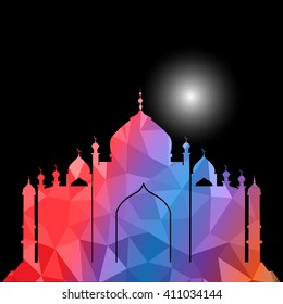 Vector of Colorful Polygonal Crystal Mosque /Ramadan Kareem Colorful Mosaic Mosque.