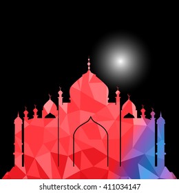 Vector of Colorful Polygonal Crystal Mosque /Ramadan Kareem Colorful Mosaic Mosque.