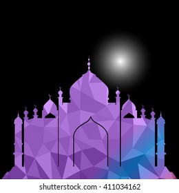 Vector of Colorful Polygonal Crystal Mosque /Ramadan Kareem Colorful Mosaic Mosque.