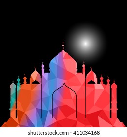 Vector of Colorful Polygonal Crystal Mosque /Ramadan Kareem Colorful Mosaic Mosque.