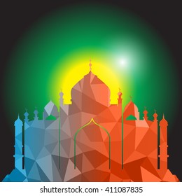 Vector of Colorful Polygonal Crystal Mosque /Ramadan Kareem Colorful Mosaic Mosque.
