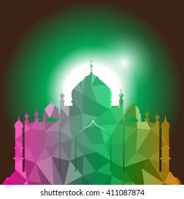 Vector of Colorful Polygonal Crystal Mosque /Ramadan Kareem Colorful Mosaic Mosque.