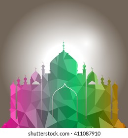 Vector of Colorful Polygonal Crystal Mosque /Ramadan Kareem Colorful Mosaic Mosque.