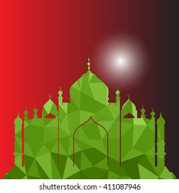 Vector of Colorful Polygonal Crystal Mosque /Ramadan Kareem Colorful Mosaic Mosque.