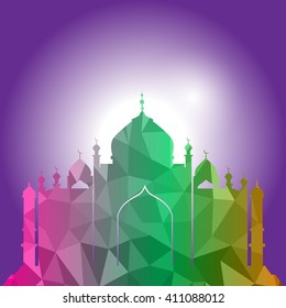 Vector of Colorful Polygonal Crystal Mosque /Ramadan Kareem Colorful Mosaic Mosque.