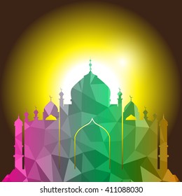 Vector of Colorful Polygonal Crystal Mosque /Ramadan Kareem Colorful Mosaic Mosque.