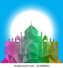 Vector of Colorful Polygonal Crystal Mosque /Ramadan Kareem Colorful Mosaic Mosque.