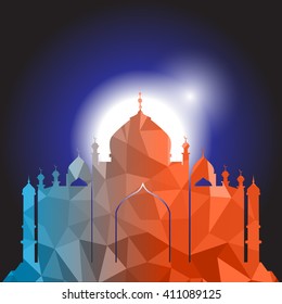 Vector of Colorful Polygonal Crystal Mosque /Ramadan Kareem Colorful Mosaic Mosque.