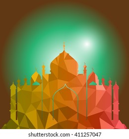 Vector of Colorful Polygonal Crystal Mosque /Ramadan Kareem Colorful Mosaic Mosque.