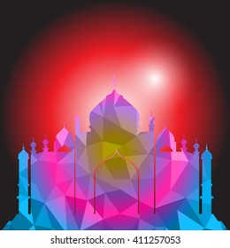 Vector of Colorful Polygonal Crystal Mosque /Ramadan Kareem Colorful Mosaic Mosque.