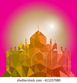 Vector of Colorful Polygonal Crystal Mosque /Ramadan Kareem Colorful Mosaic Mosque.