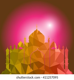 Vector of Colorful Polygonal Crystal Mosque /Ramadan Kareem Colorful Mosaic Mosque.