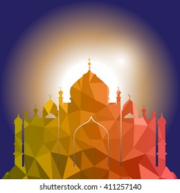 Vector of Colorful Polygonal Crystal Mosque /Ramadan Kareem Colorful Mosaic Mosque.