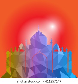 Vector of Colorful Polygonal Crystal Mosque /Ramadan Kareem Colorful Mosaic Mosque.