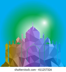 Vector of Colorful Polygonal Crystal Mosque /Ramadan Kareem Colorful Mosaic Mosque.