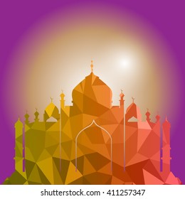 Vector of Colorful Polygonal Crystal Mosque /Ramadan Kareem Colorful Mosaic Mosque.