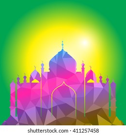 Vector of Colorful Polygonal Crystal Mosque /Ramadan Kareem Colorful Mosaic Mosque.