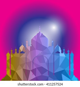Vector of Colorful Polygonal Crystal Mosque /Ramadan Kareem Colorful Mosaic Mosque.