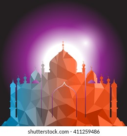 Vector of Colorful Polygonal Crystal Mosque /Ramadan Kareem Colorful Mosaic Mosque.