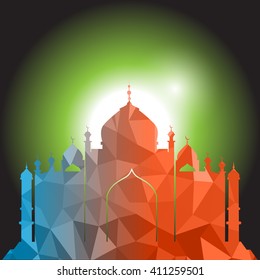 Vector of Colorful Polygonal Crystal Mosque /Ramadan Kareem Colorful Mosaic Mosque.