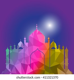 Vector of Colorful Polygonal Crystal Mosque /Ramadan Kareem Colorful Mosaic Mosque.