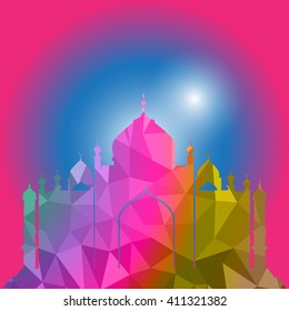 Vector of Colorful Polygonal Crystal Mosque /Ramadan Kareem.