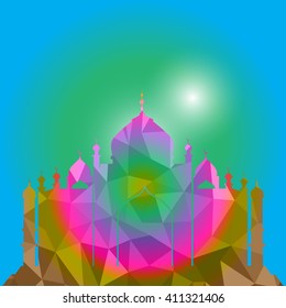 Vector of Colorful Polygonal Crystal Mosque /Ramadan Kareem Colorful Mosaic Mosque.