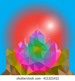 Vector of Colorful Polygonal Crystal Mosque /Ramadan Kareem Colorful Mosaic Mosque.