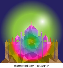 Vector of Colorful Polygonal Crystal Mosque /Ramadan Kareem Colorful Mosaic Mosque.