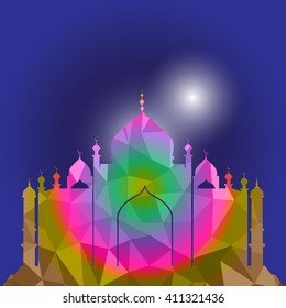 Vector of Colorful Polygonal Crystal Mosque /Ramadan Kareem Colorful Mosaic Mosque.