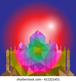 Vector of Colorful Polygonal Crystal Mosque /Ramadan Kareem Colorful Mosaic Mosque.