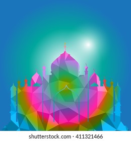 Vector of Colorful Polygonal Crystal Mosque /Ramadan Kareem Colorful Mosaic Mosque.