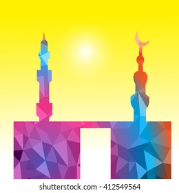 Vector of Colorful Polygonal Crystal Mosque /Ramadan Kareem Colorful Mosaic Mosque.